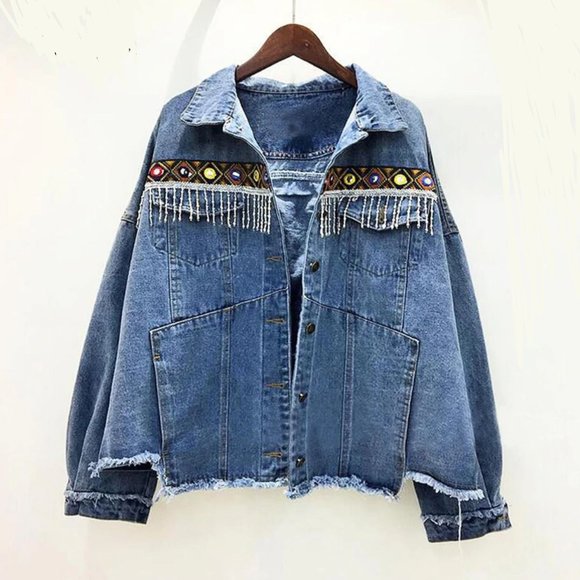 NWT Tribal Embroidered Boho Jean Jacket - Picture 5 of 6